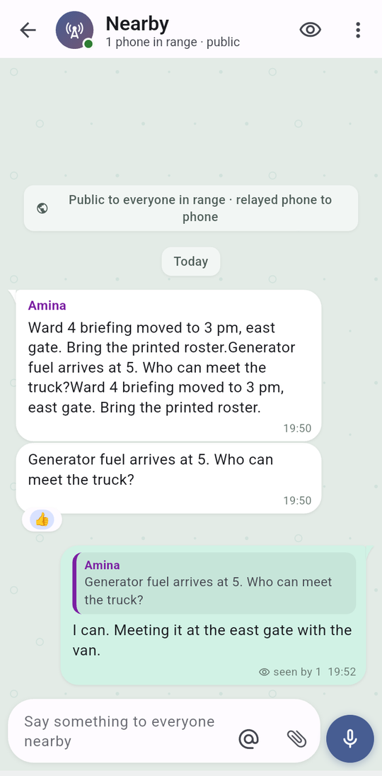 A quoted reply and a thumbs-up, on a phone.