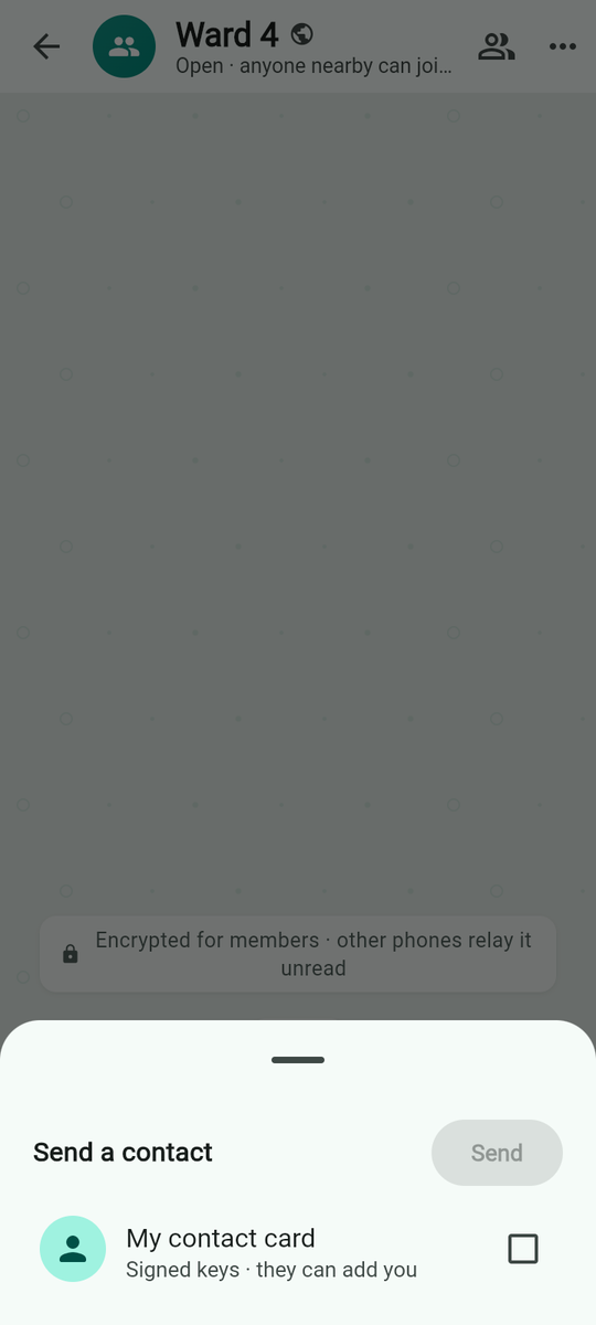 Send a contact: your own card, and any contact you can introduce.