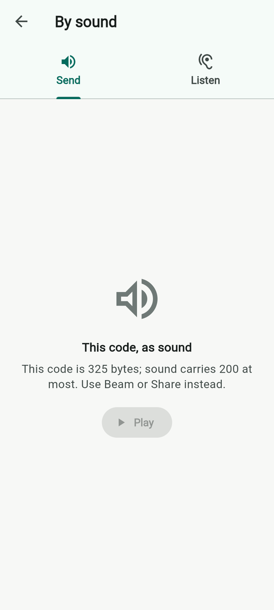 By sound, Send tab: a contact code is 325 bytes, and sound carries 200, so it says so.