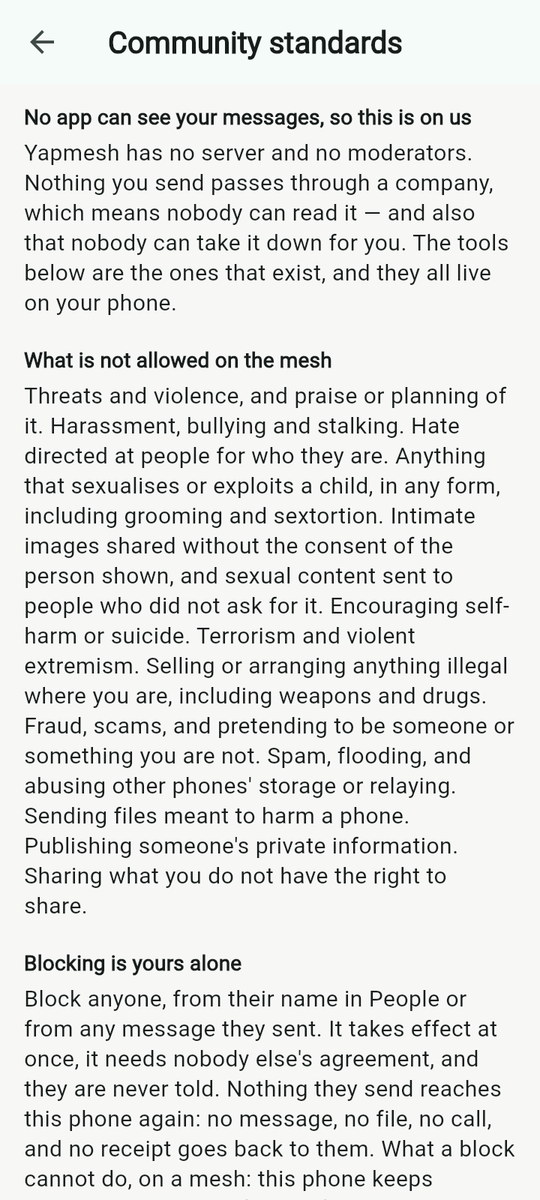 Community standards, inside the app.